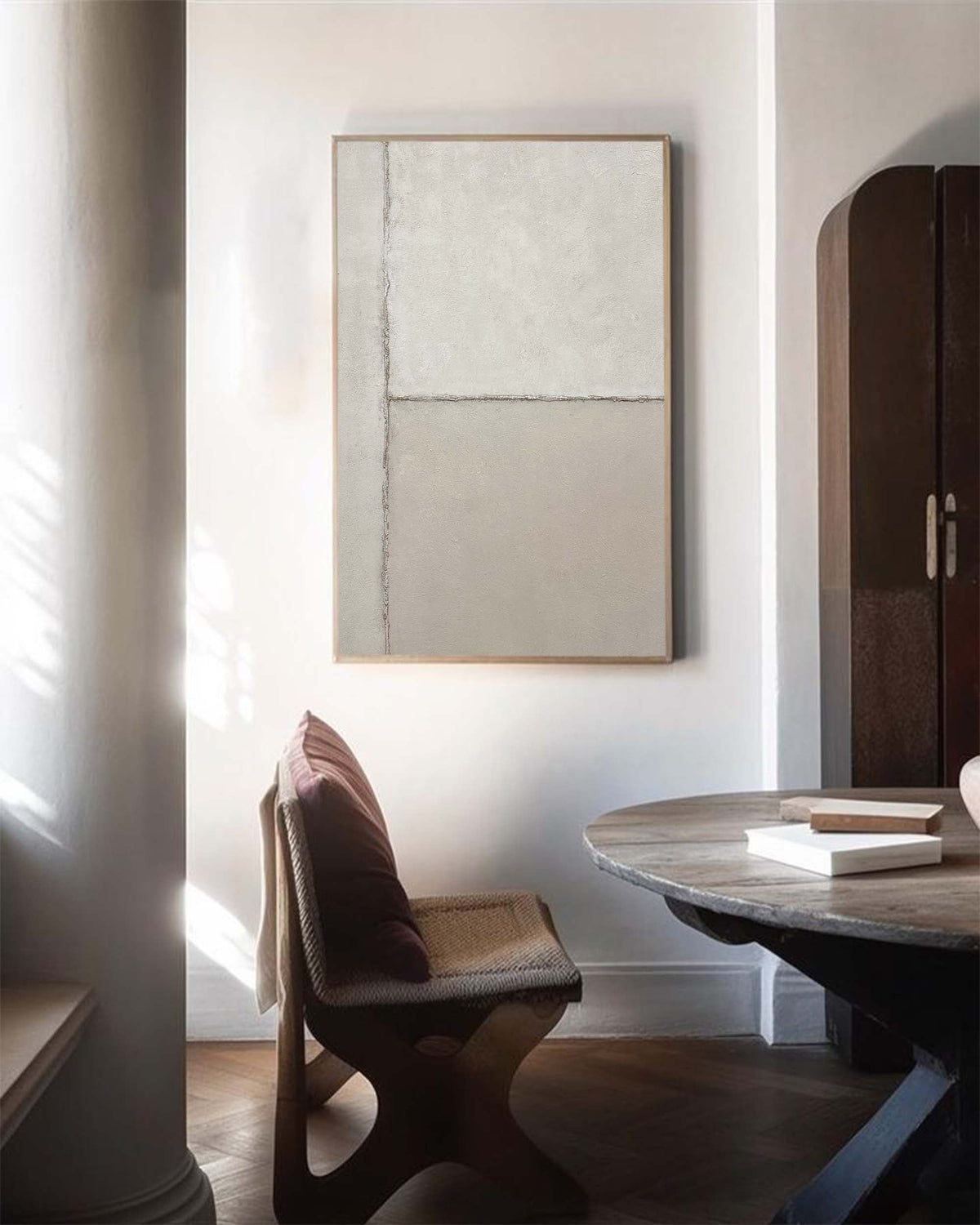 Neutral Beige Minimalist Linear Painting