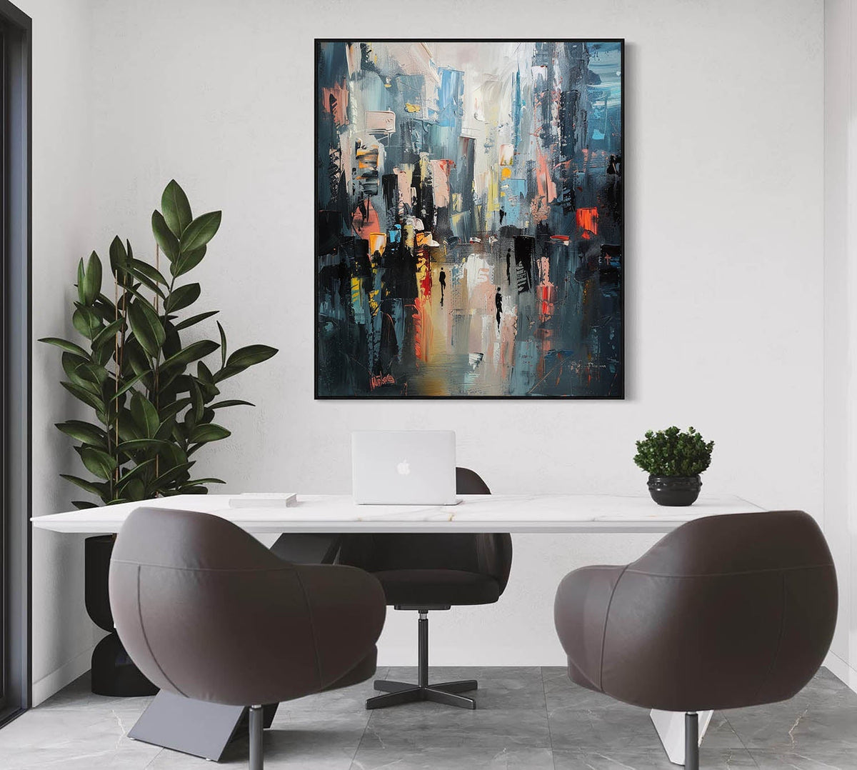 Vertical Abstract Cityscape Impasto Painting