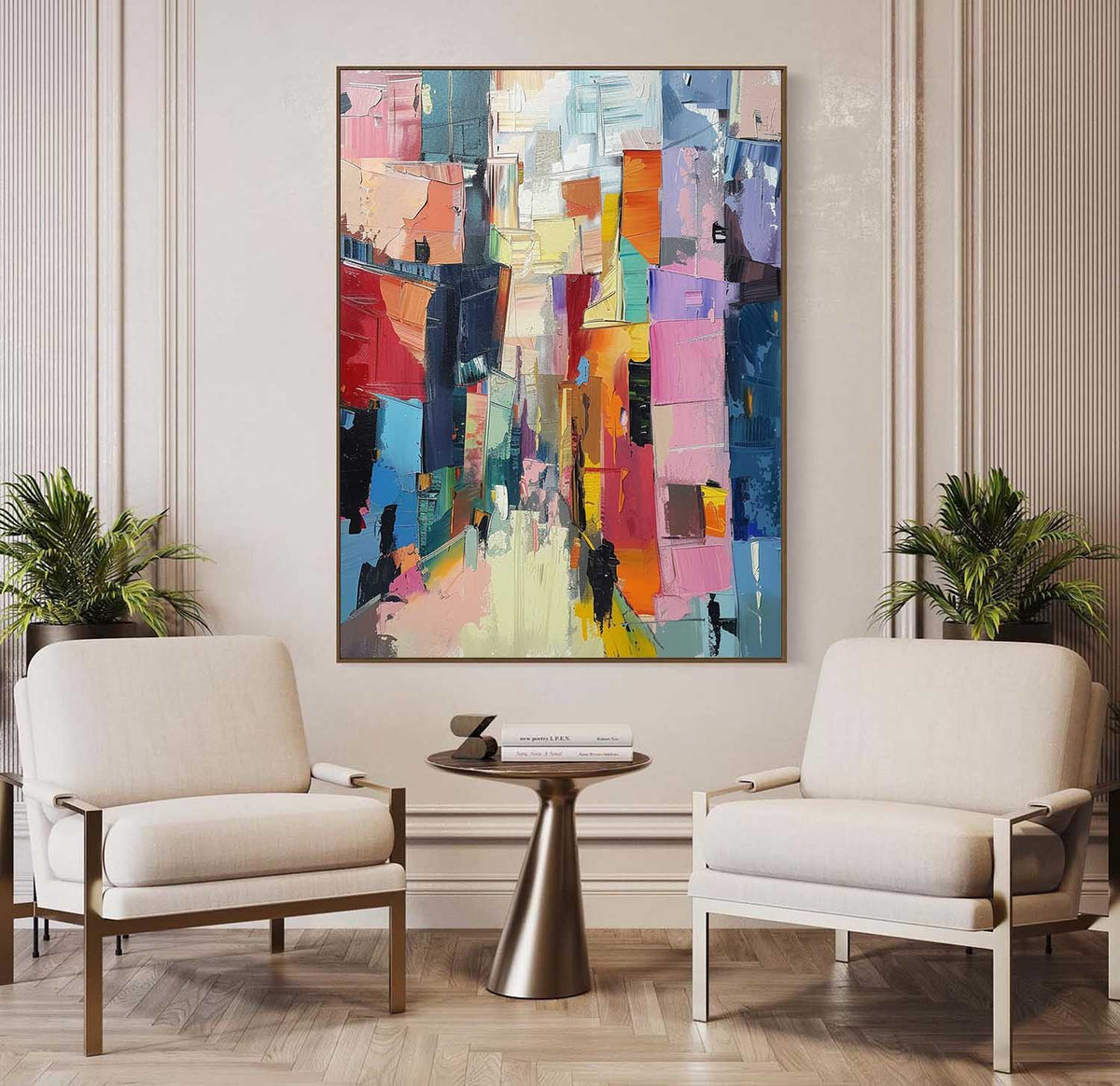 Vibrant Cubist Color Block Impasto Painting