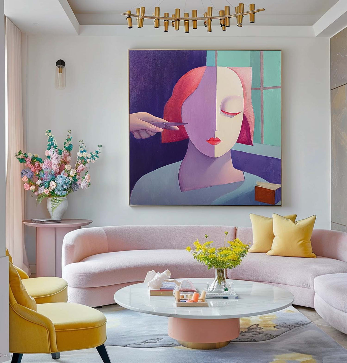 Surreal Haircut Portrait Oil Painting