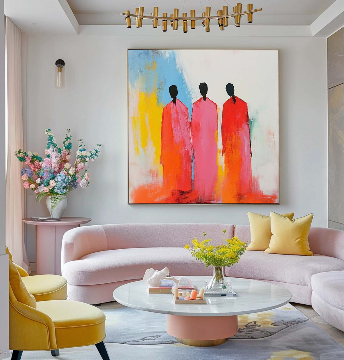 Abstract Three Figures In Pink And Orange Robes