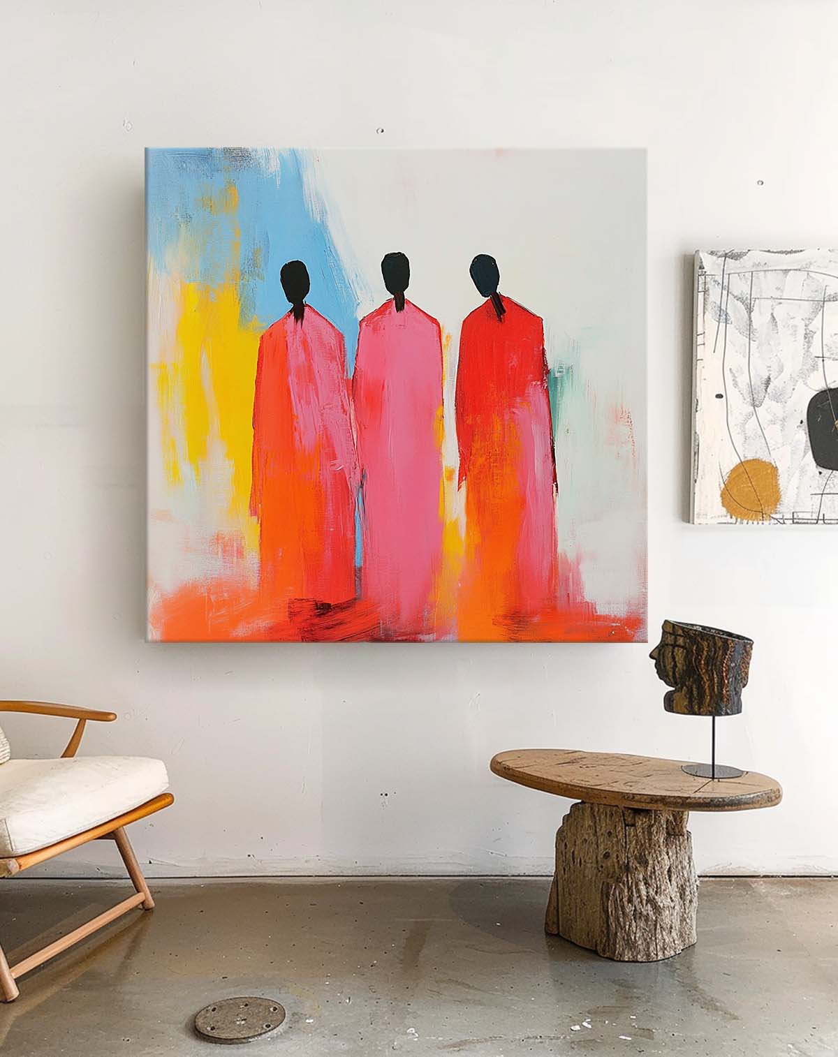 Abstract Three Figures In Pink And Orange Robes