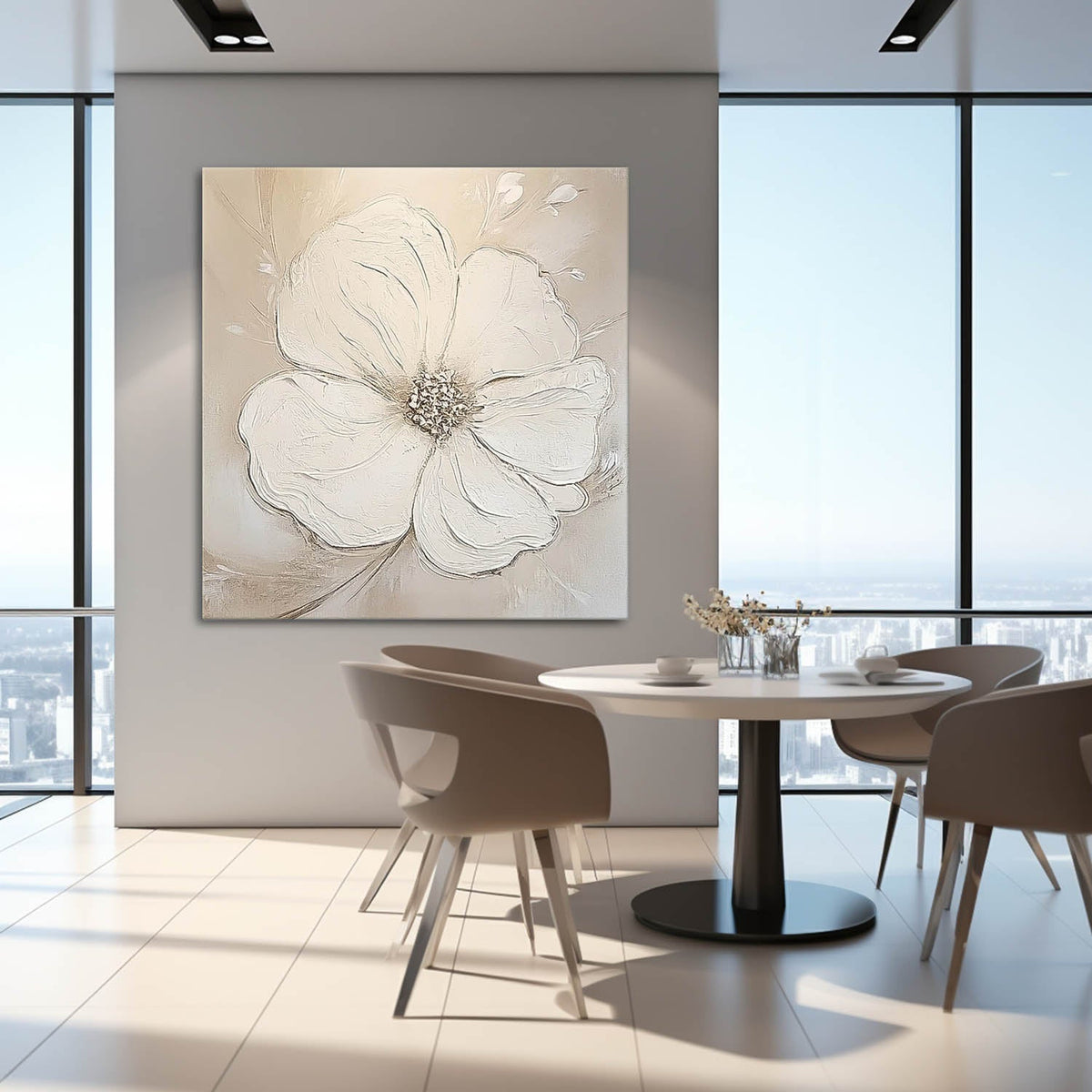 Textured Neutral Floral Painting Serene