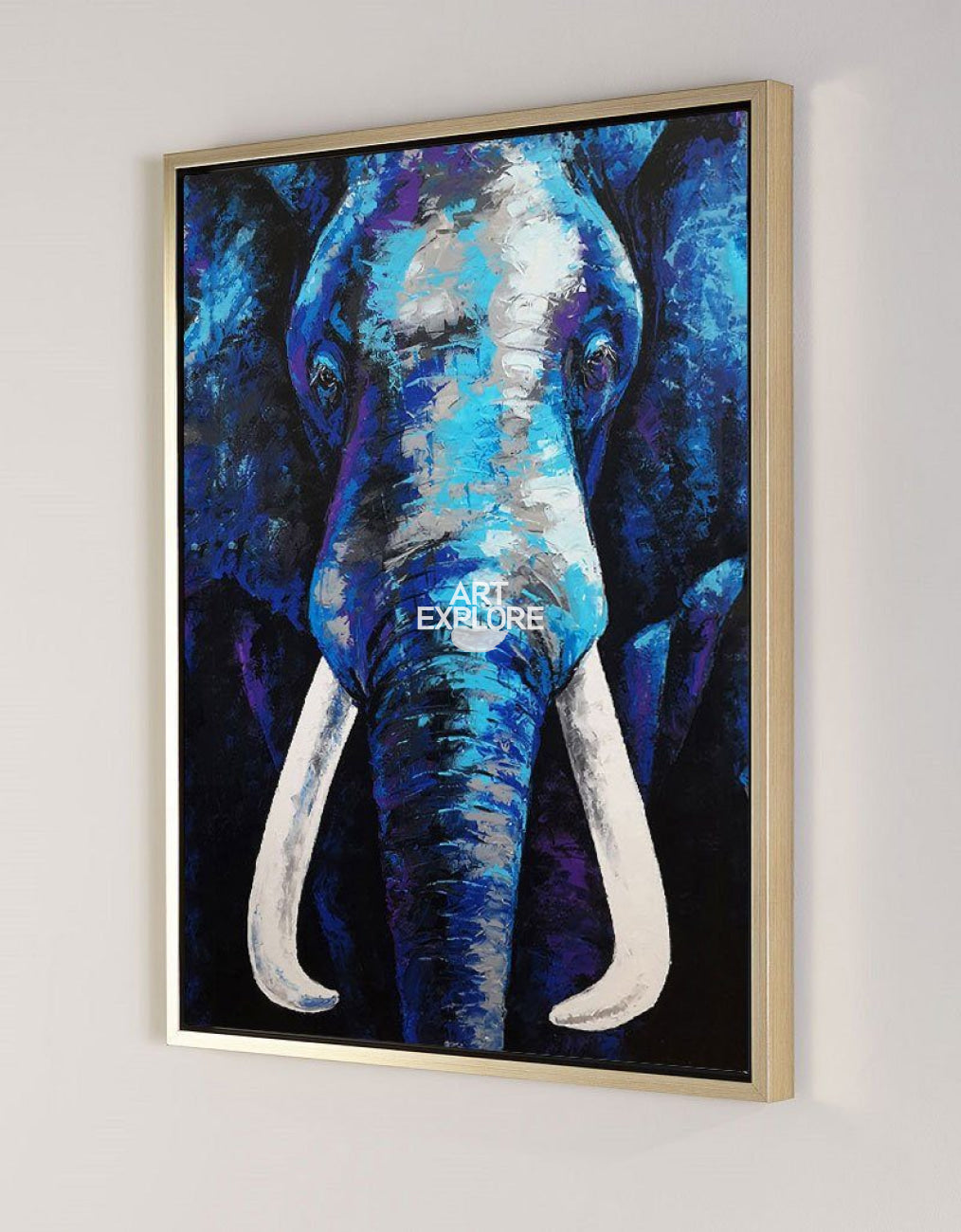 Vertical Blue Elephant Abstract Painting