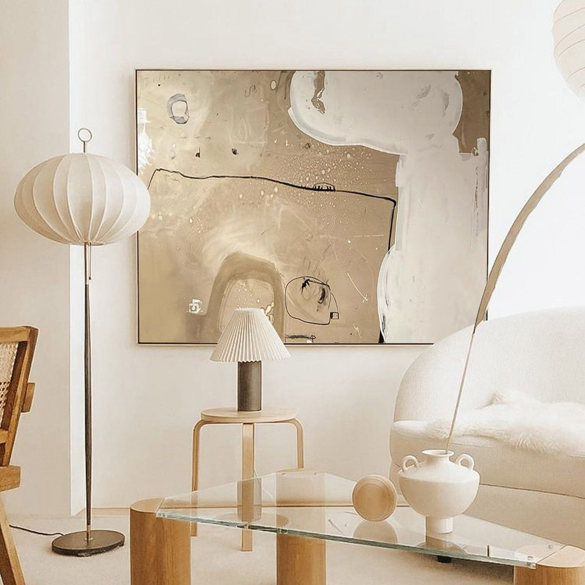 Wall Art Beige Abstract Line Shape Modern Minimalist Texture Living Room Bedroom