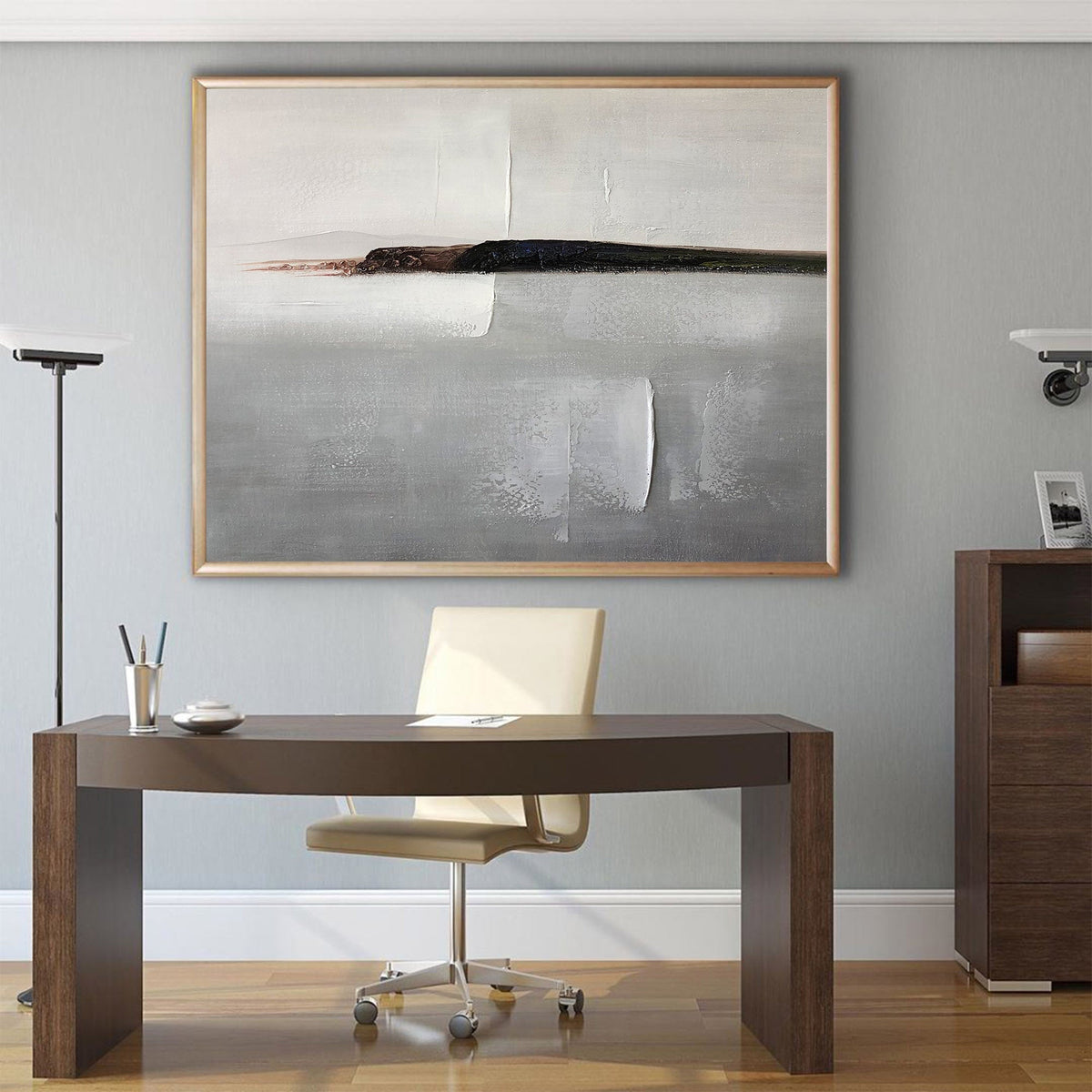 Muted Neutral Landscape Abstract Unstretched Linen Canvas Wall Art