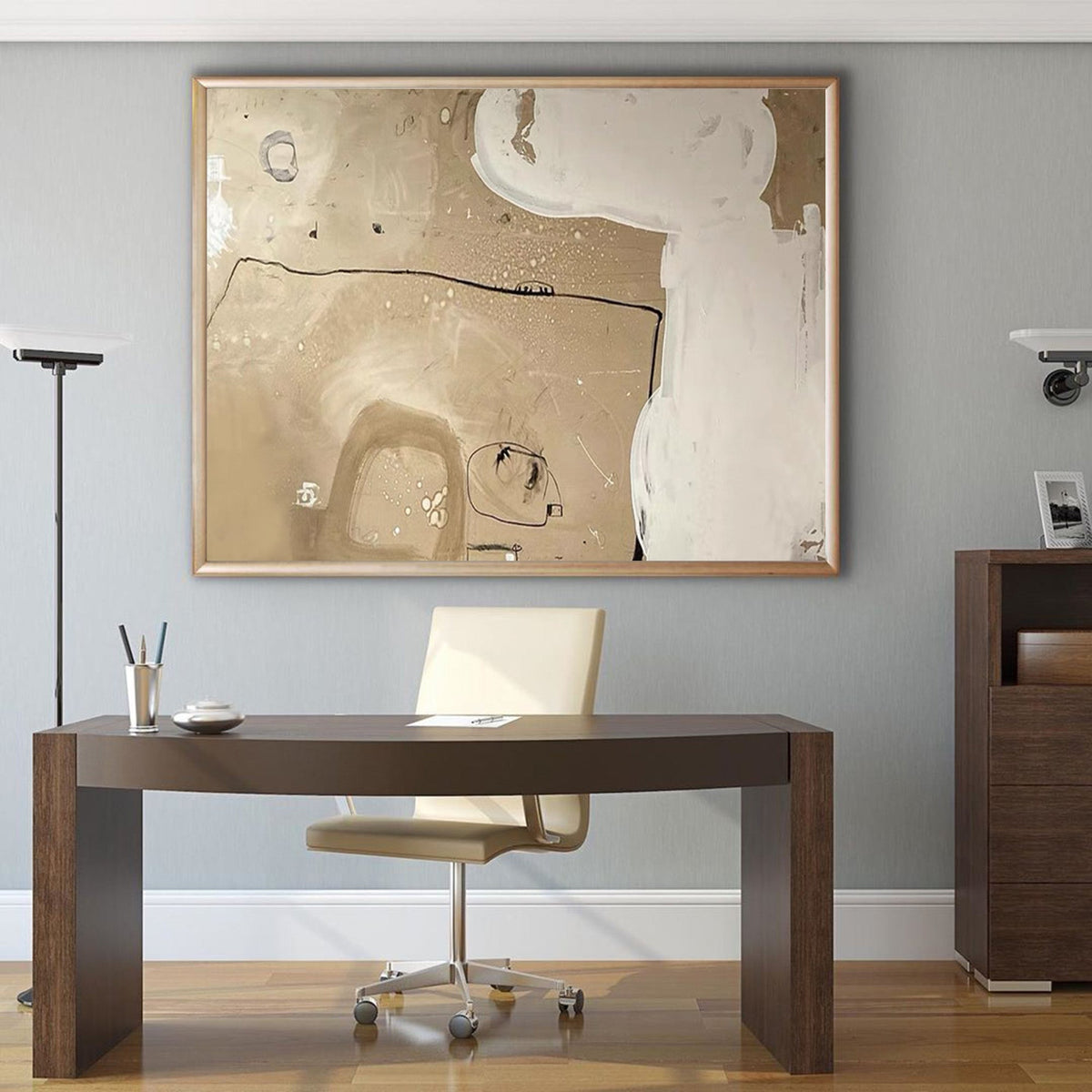 Wall Art Beige Abstract Line Shape Modern Minimalist Texture Living Room Bedroom