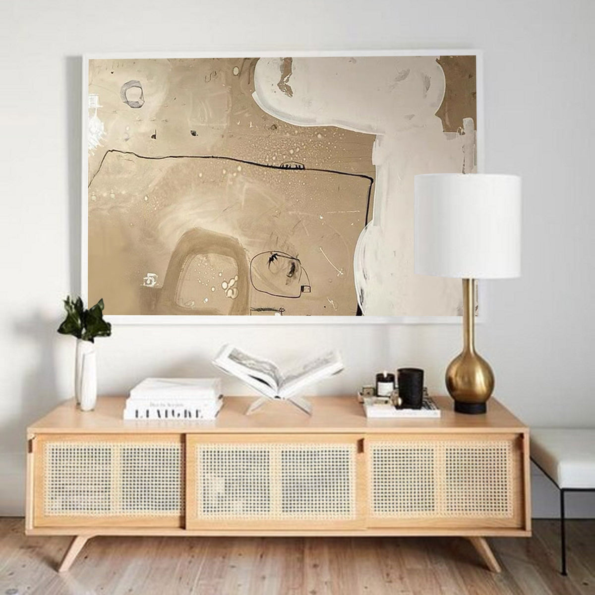 Wall Art Beige Abstract Line Shape Modern Minimalist Texture Living Room Bedroom