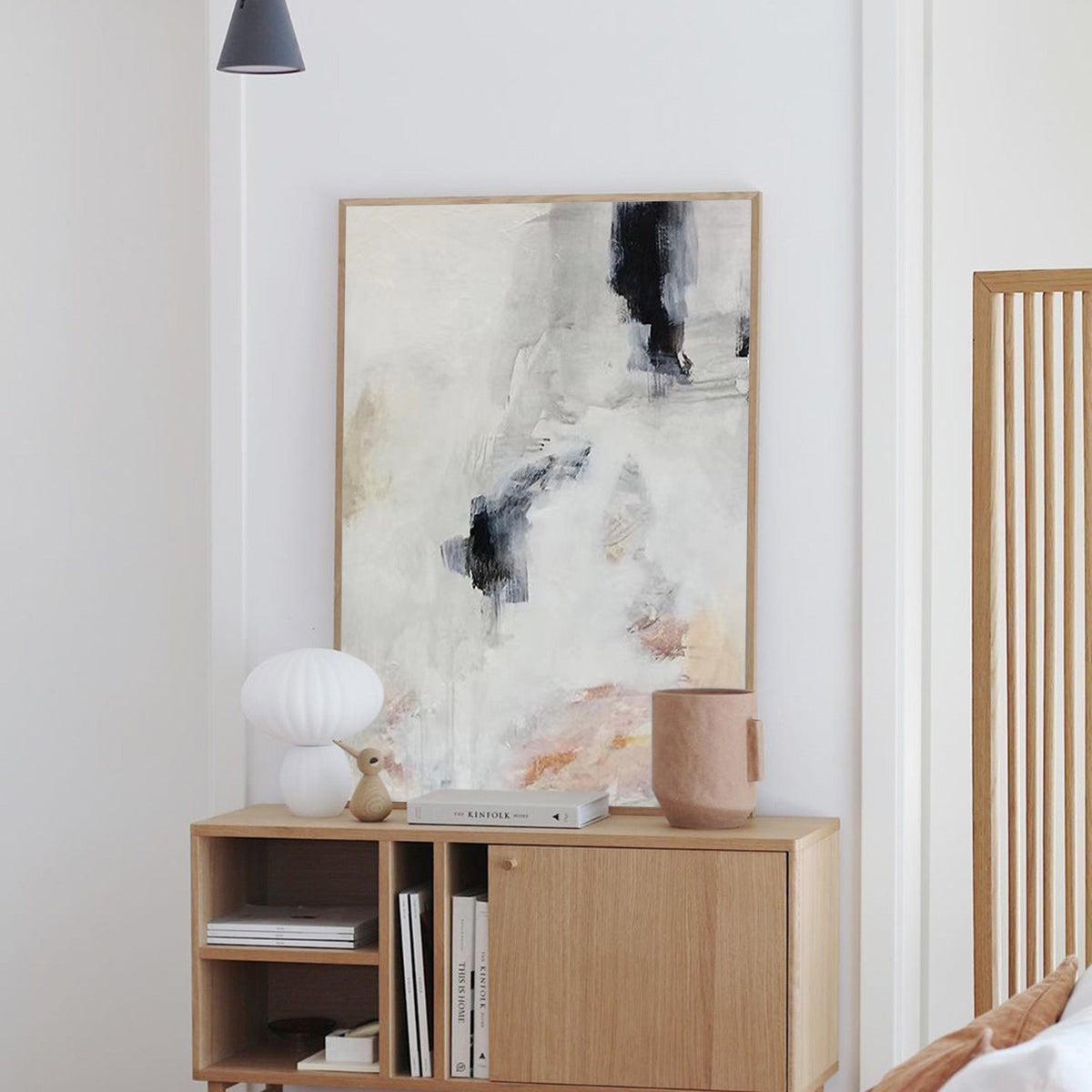 Wall Art Abstract Black White Beige Minimalist Textured Canvas Bedroom | Neutralighting