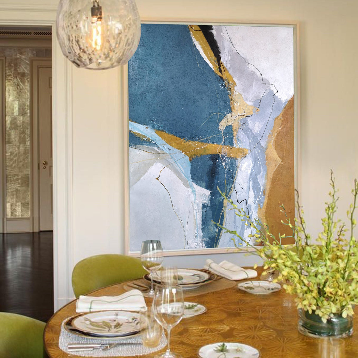 Luxury Color‑Block Abstract Metallic Gold Vein Textured Artwork