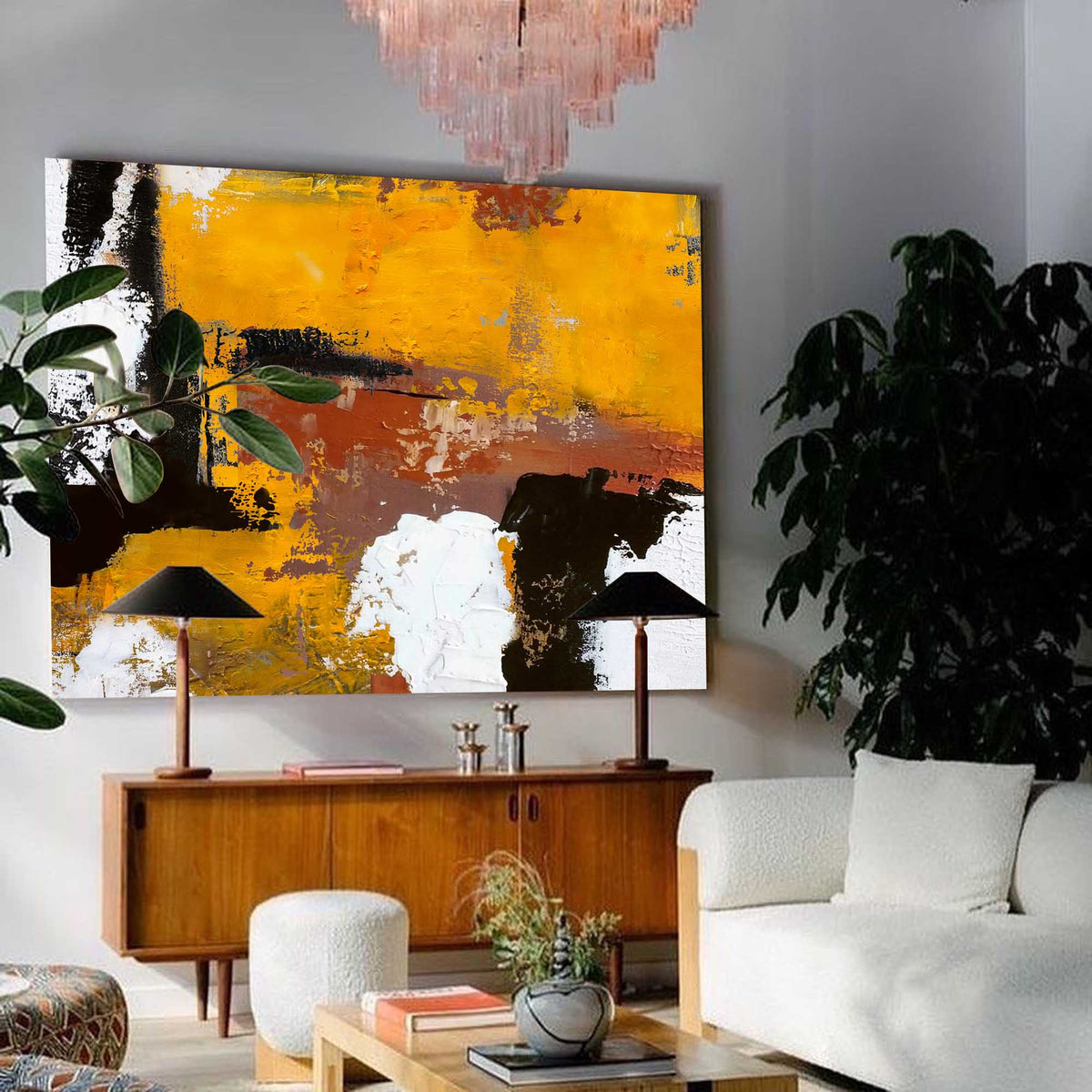 Vibrant Yellow Oil Painting Textured Hand Painted