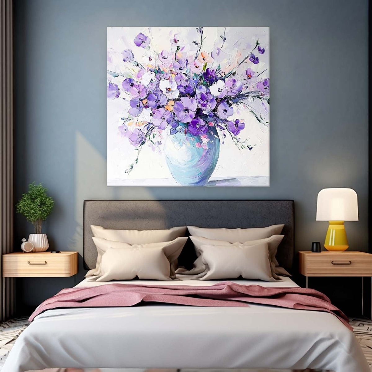 Impasto Lavender Floral Bouquet Oil Painting