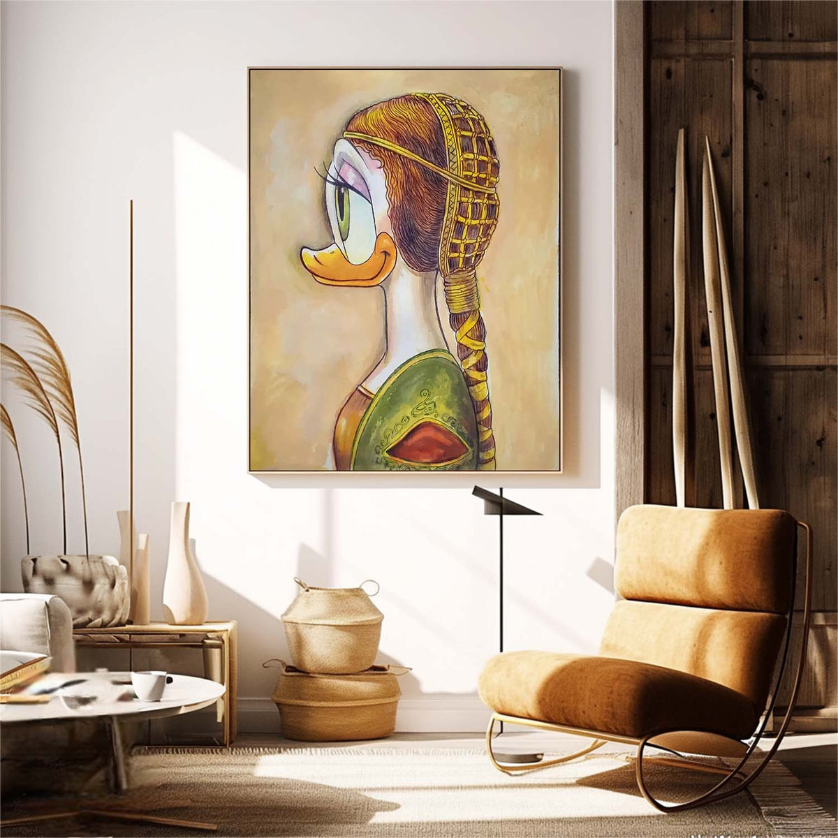 Pop Art Mashup Daisy Duck Pearl Earring Oil Painting