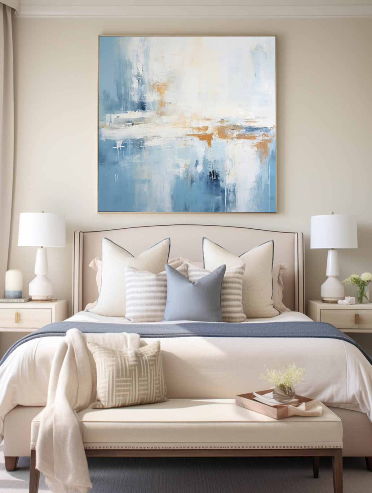 Misty Blue Coastal Abstract Canvas Wall Art