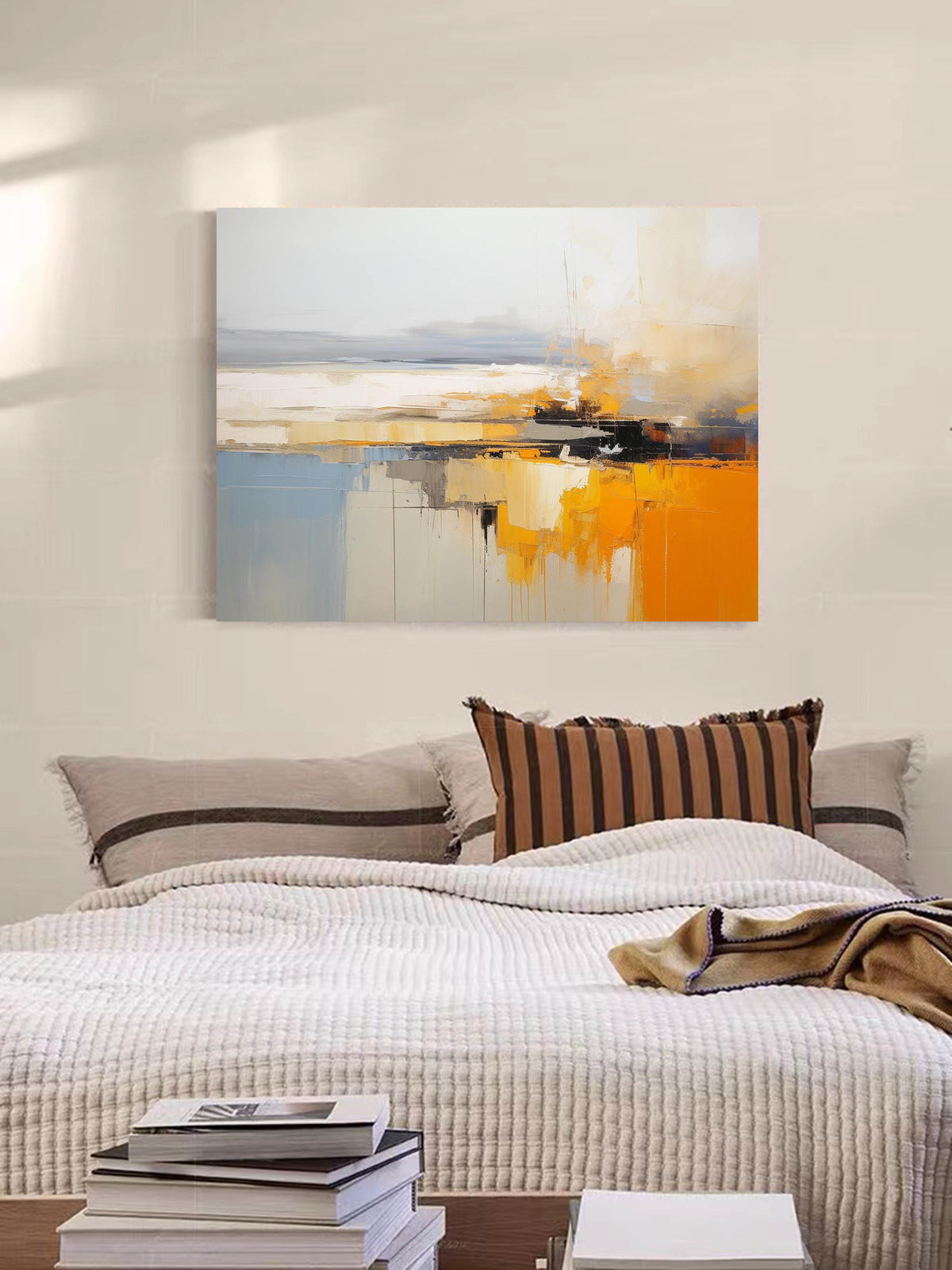 Abstract Coastal Landscape Oil Painting Bold Orange
