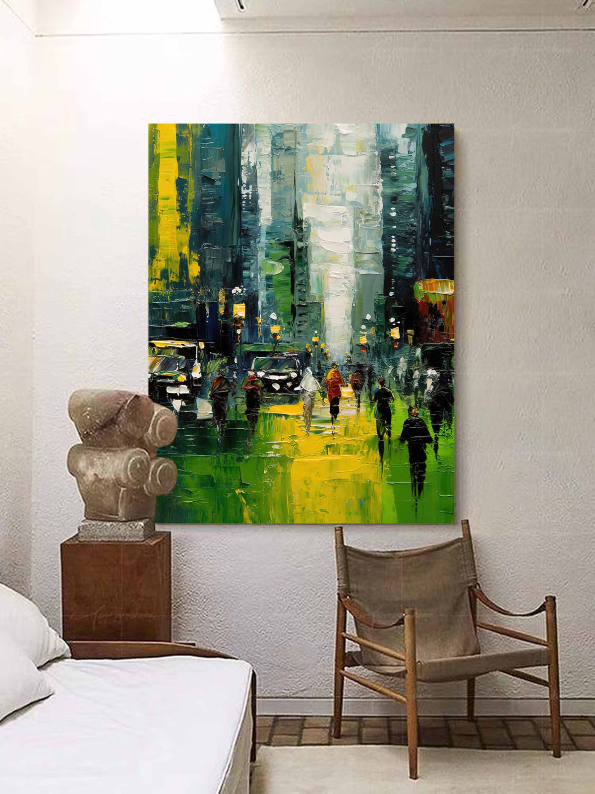 Impasto Urban Landscape Painting Vibrant Green