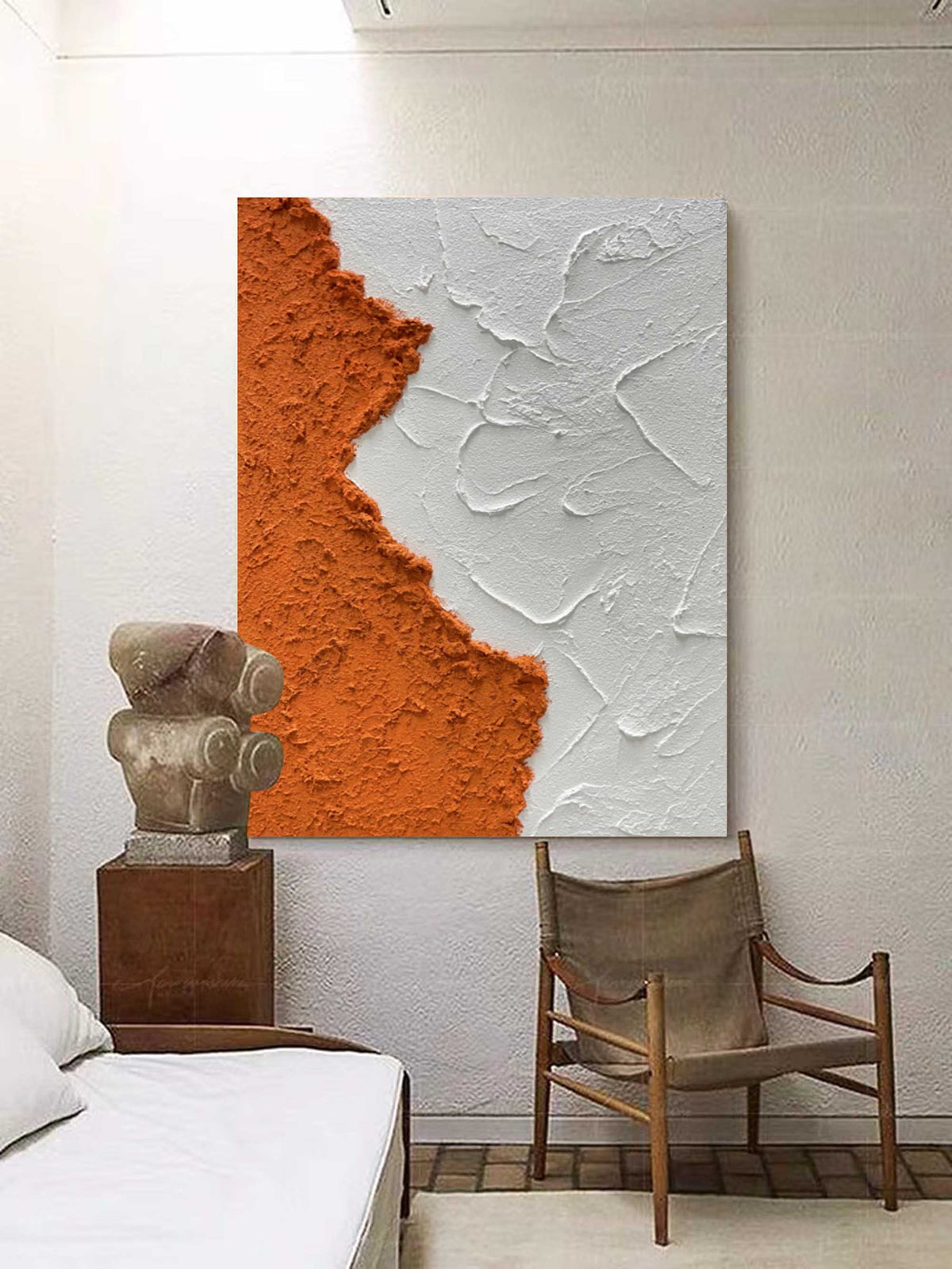 Textured Minimalist Abstract Art Orange White 3D