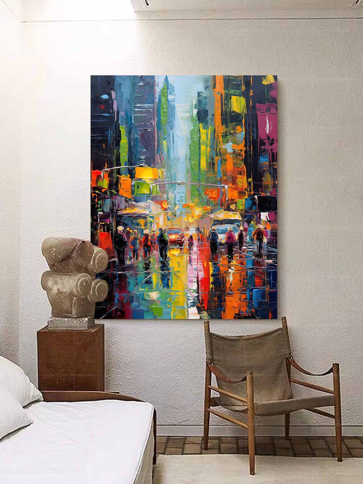 Wall Art Colorful City Street Abstract Impasto Texture Living Room
