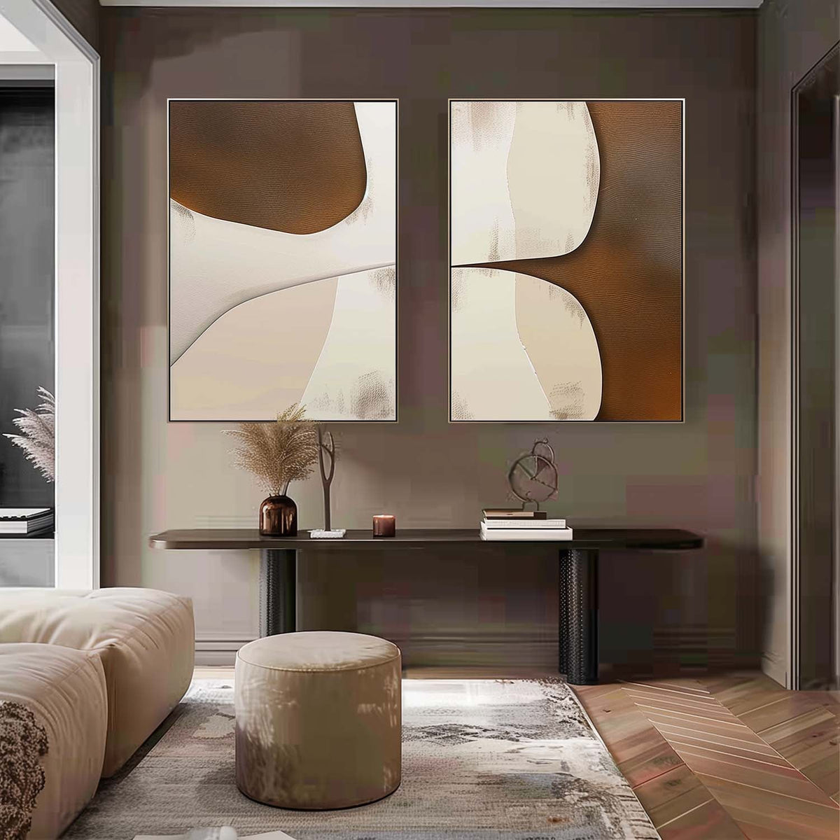 Wall Art Brown Beige Abstract Minimalist Shape