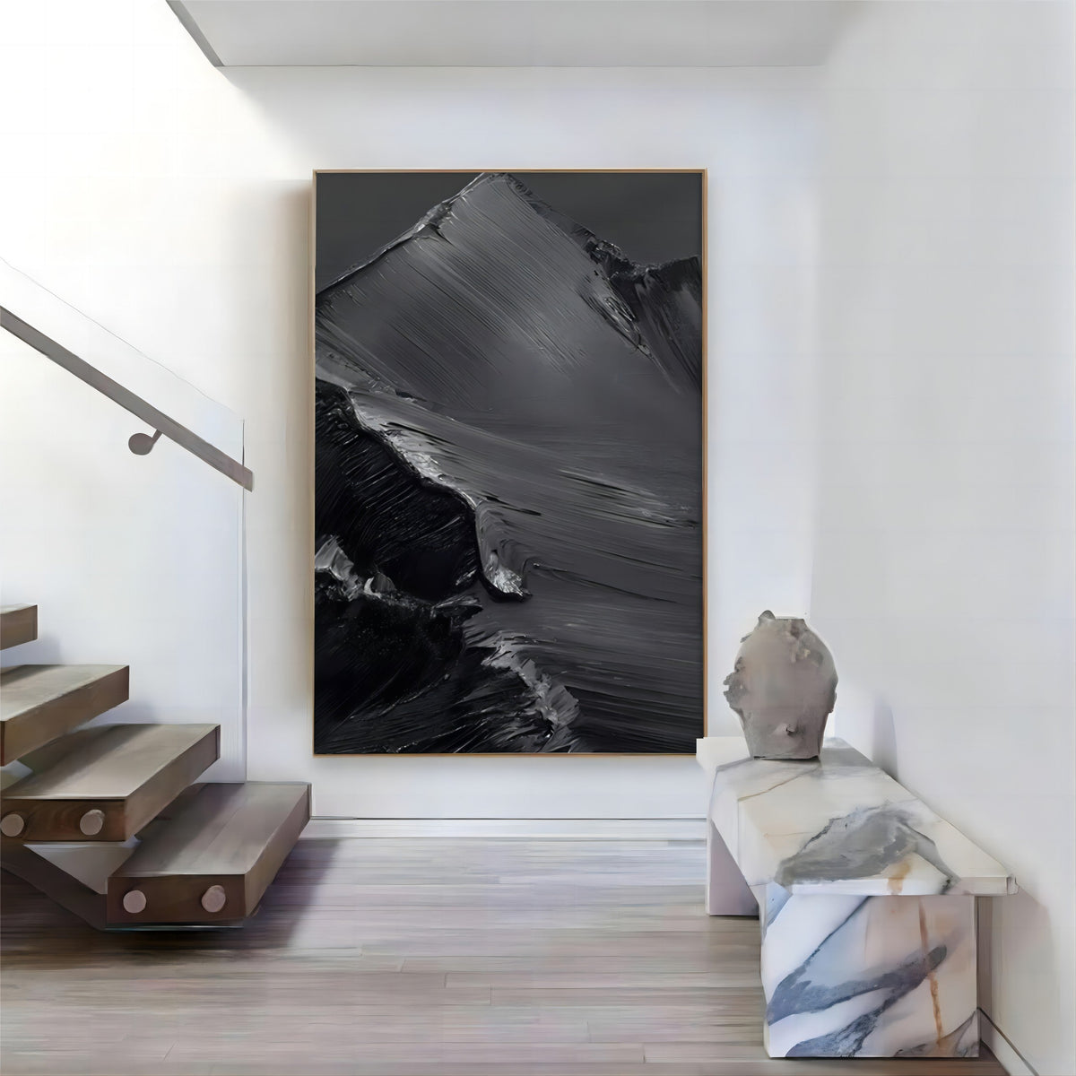 Monochrome Mountain Landscape Impasto Painting