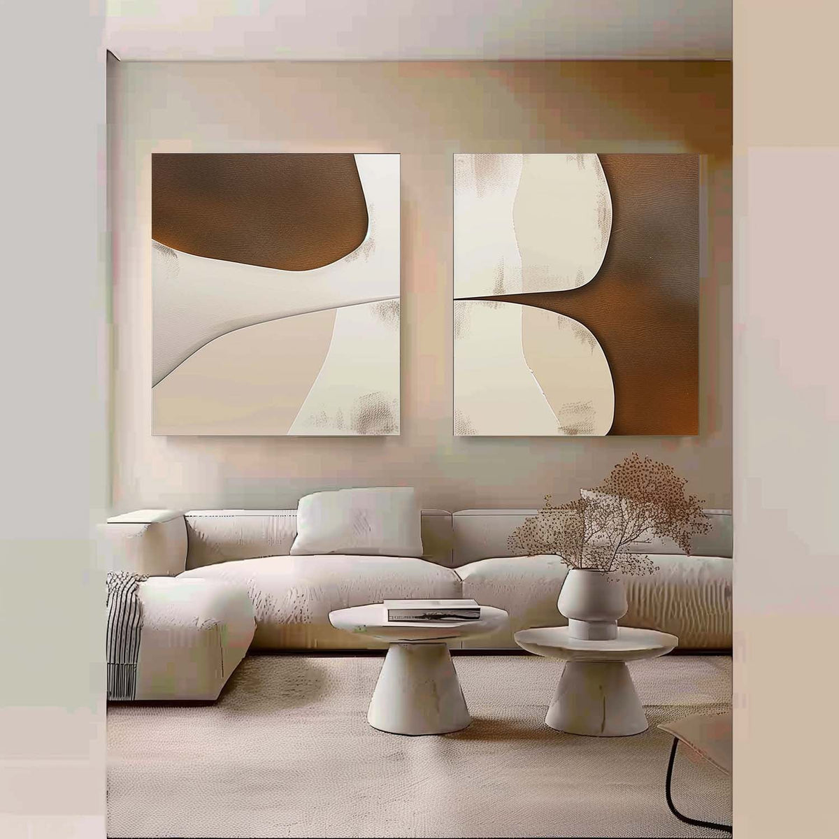 Wall Art Brown Beige Abstract Minimalist Shape