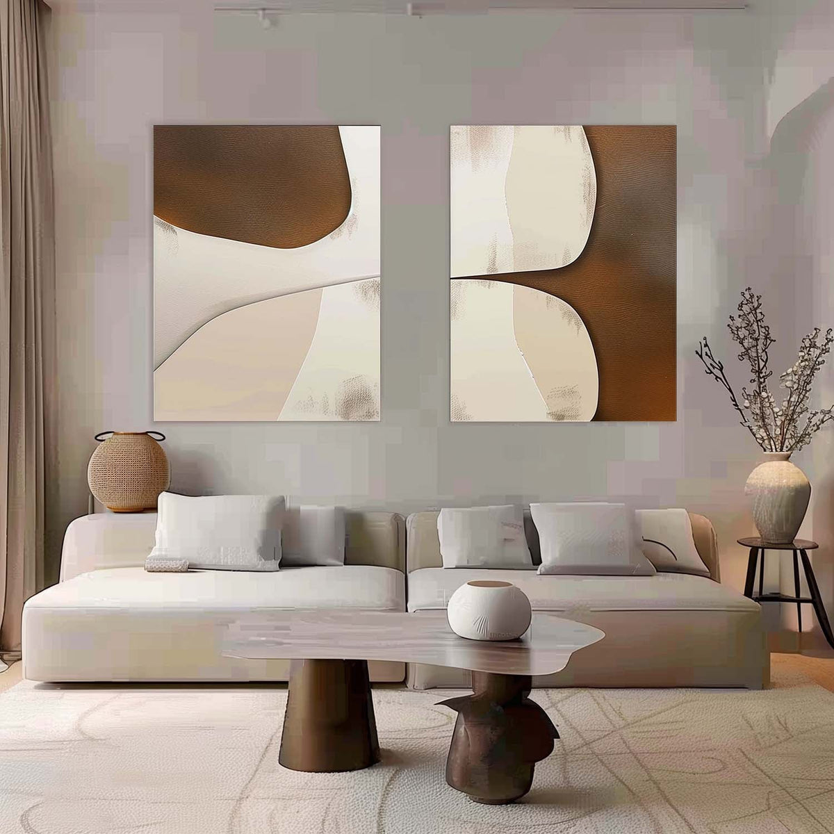 Wall Art Brown Beige Abstract Minimalist Shape