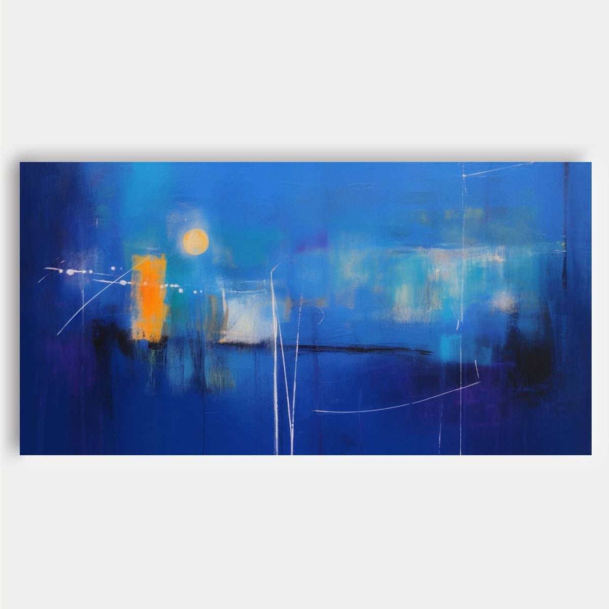 Expressionist Panoramic Twilight Painting Deep Blue