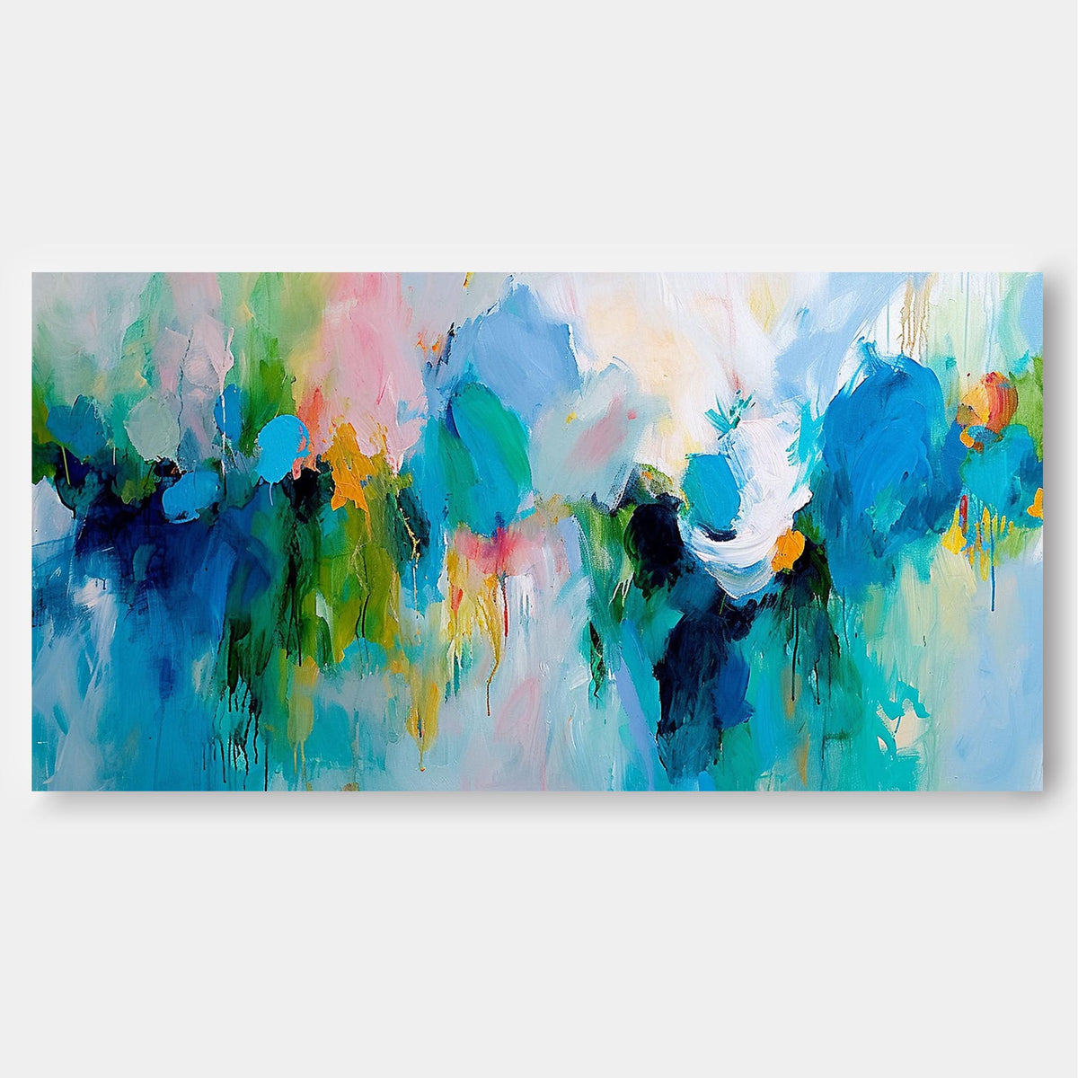 Vibrant Floral Painting Teal & Blue Modern Wall Art