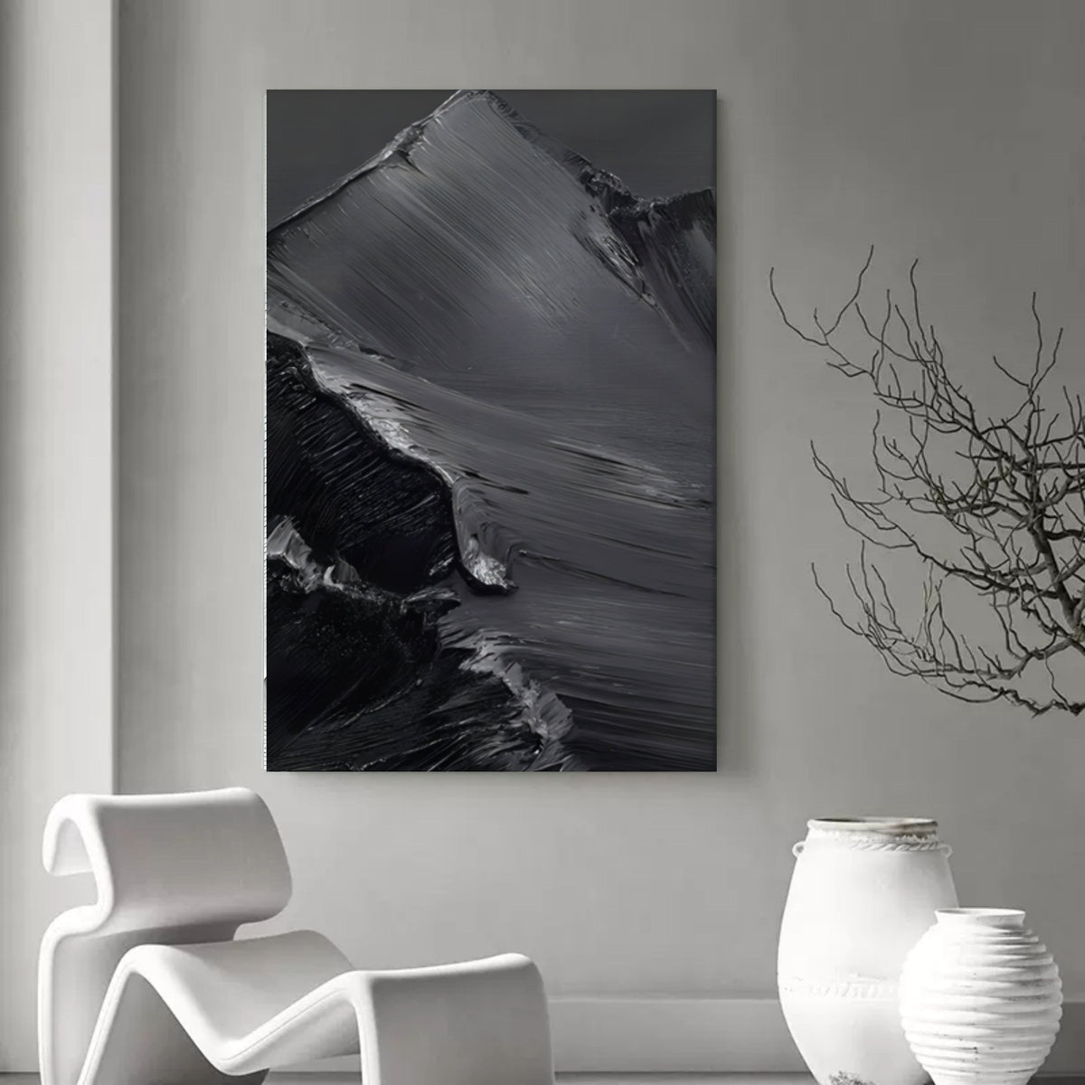 Monochrome Mountain Landscape Impasto Painting