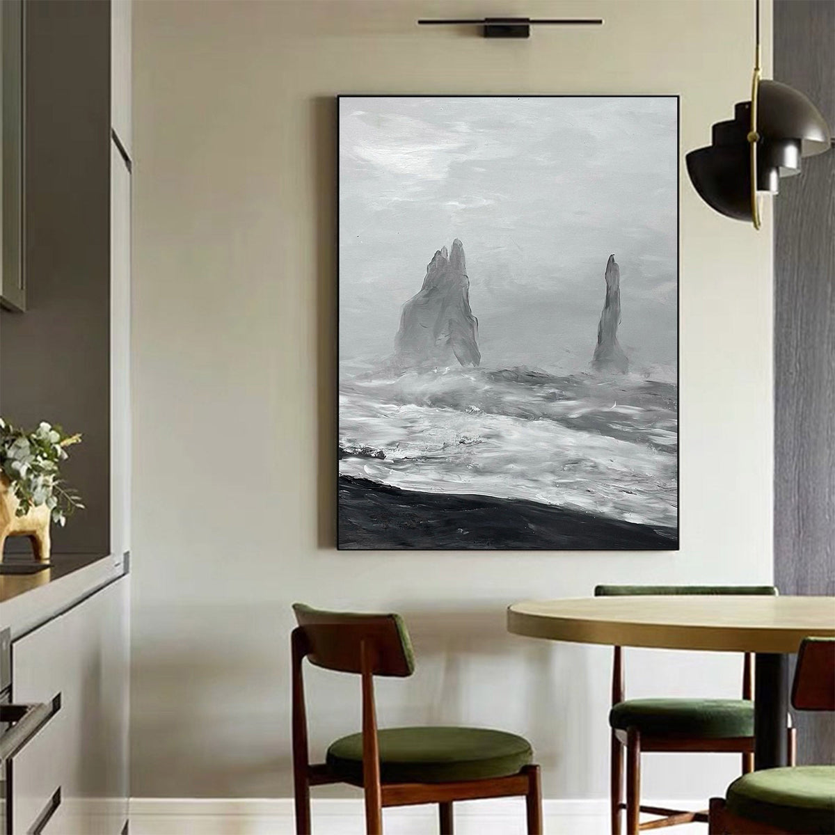 Monochrome Coastal Rock Abstract Painting