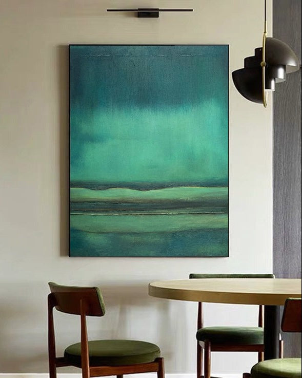 Teal Green Horizon Abstract Painting