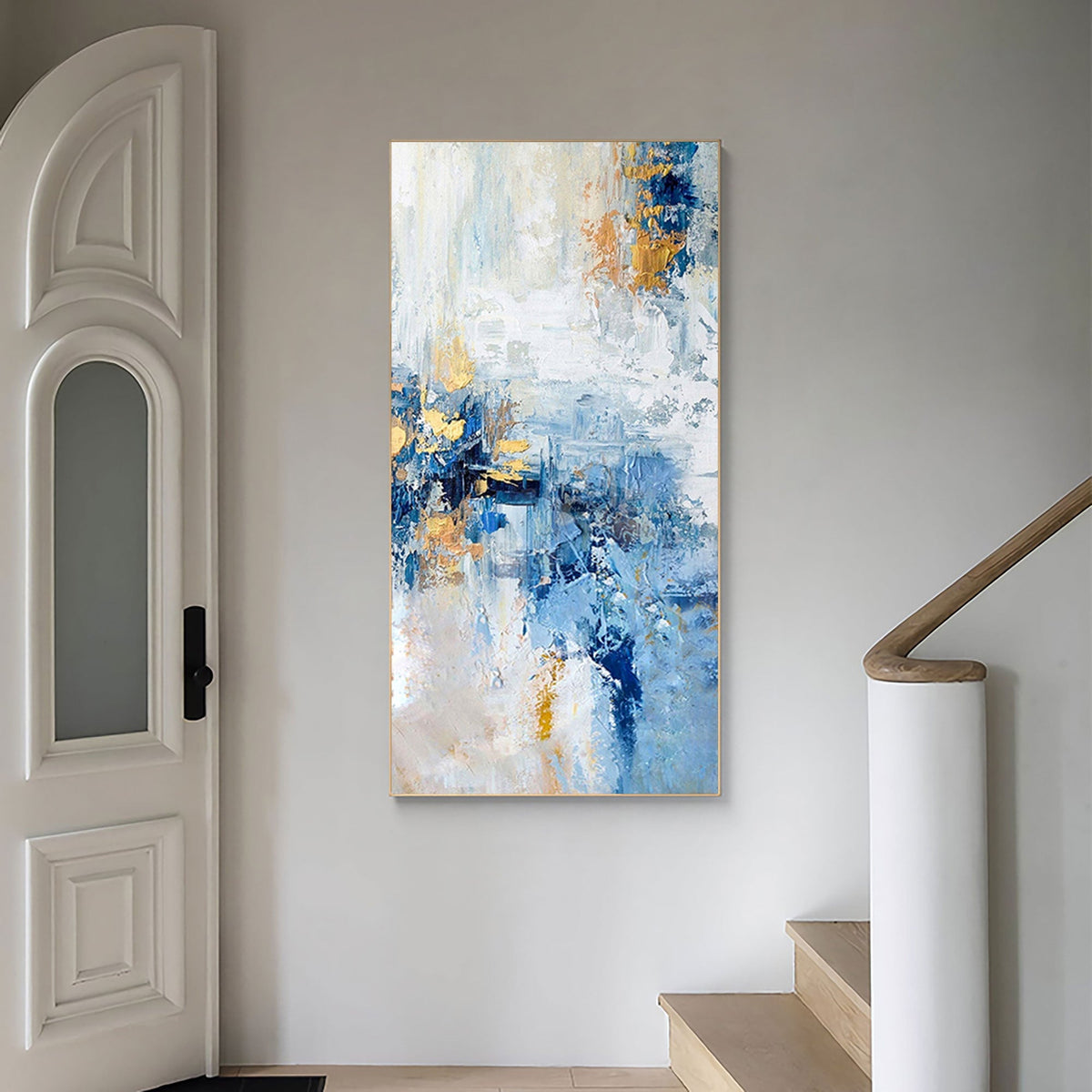 Coastal Gold & Blue Abstract Oil Painting