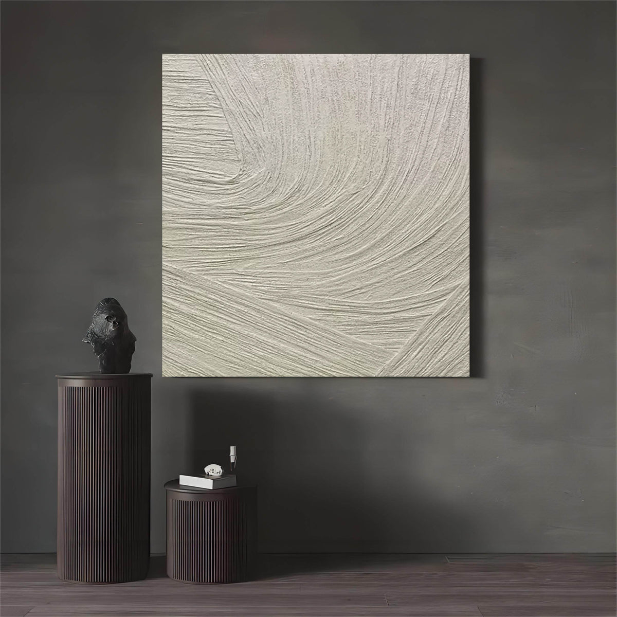 Wall Art Neutral Spiral Linear Bas-Relief Abstract Oil Painting