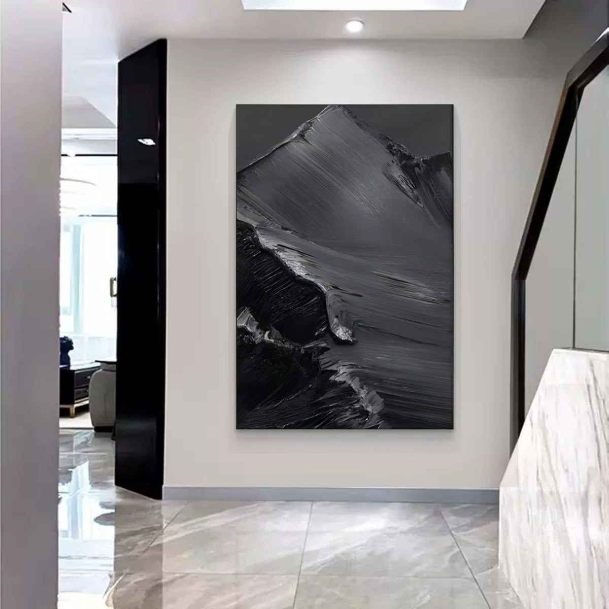 Monochrome Mountain Landscape Impasto Painting