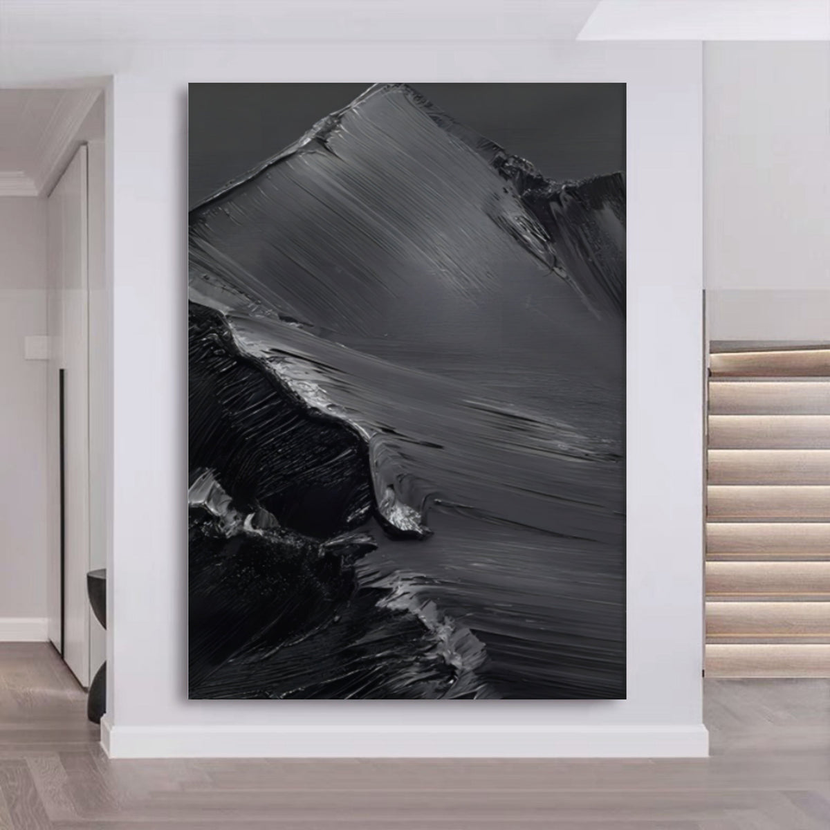 Monochrome Mountain Landscape Impasto Painting
