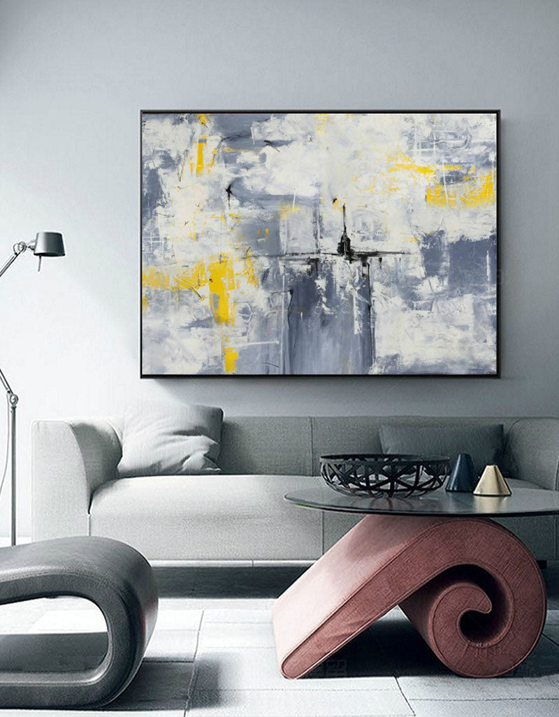 Gray Yellow Oil Painting Hand Painted