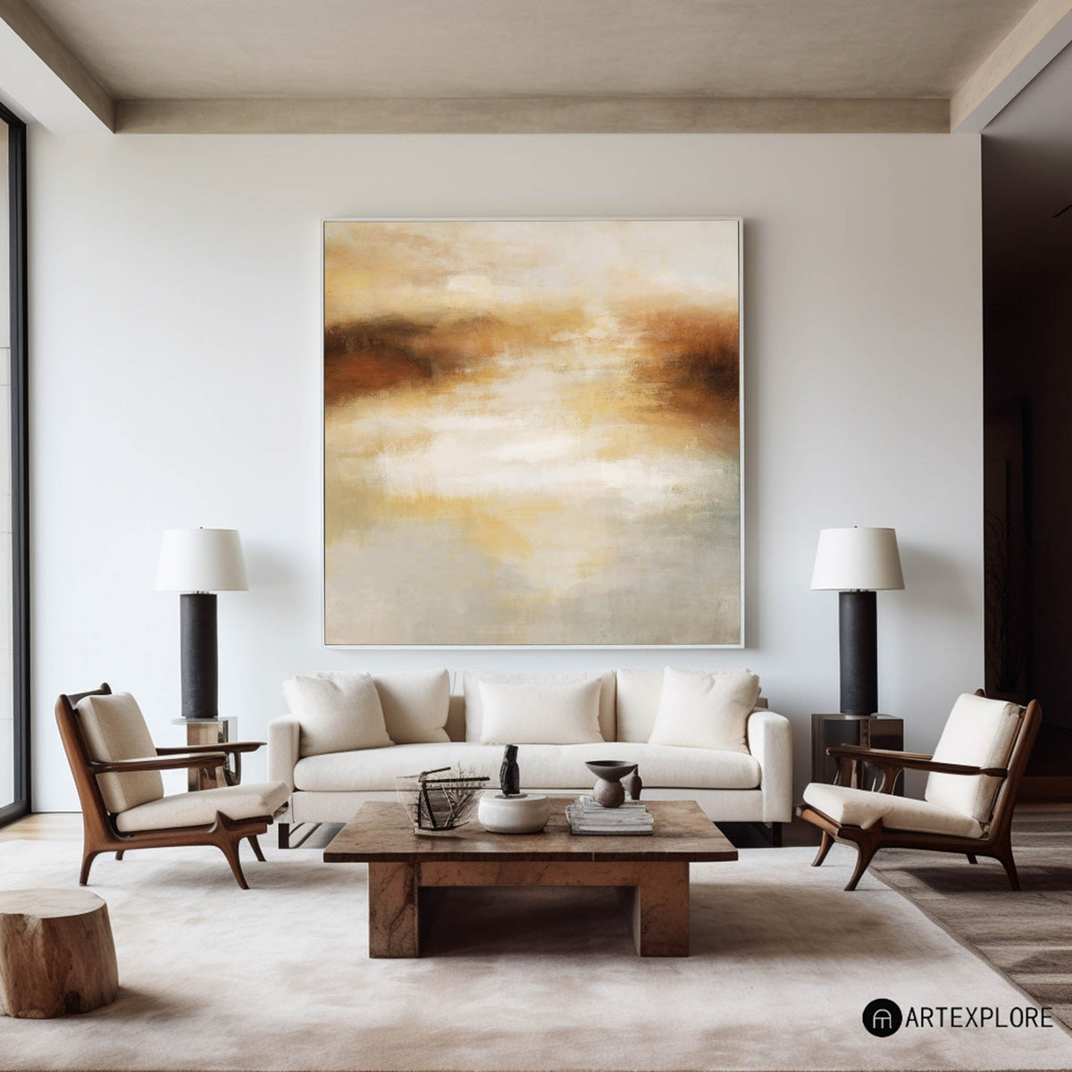 Warm Neutral Abstract Landscape Oil Painting