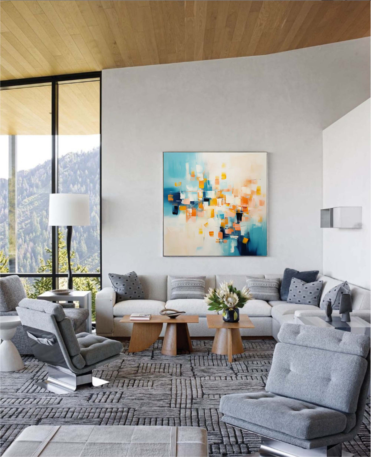 Abstract Geometric Painting Warm Orange And Blue