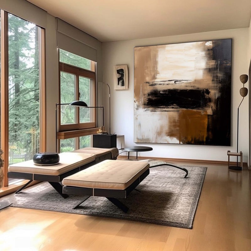 Wall Art Abstract Black Beige Painting