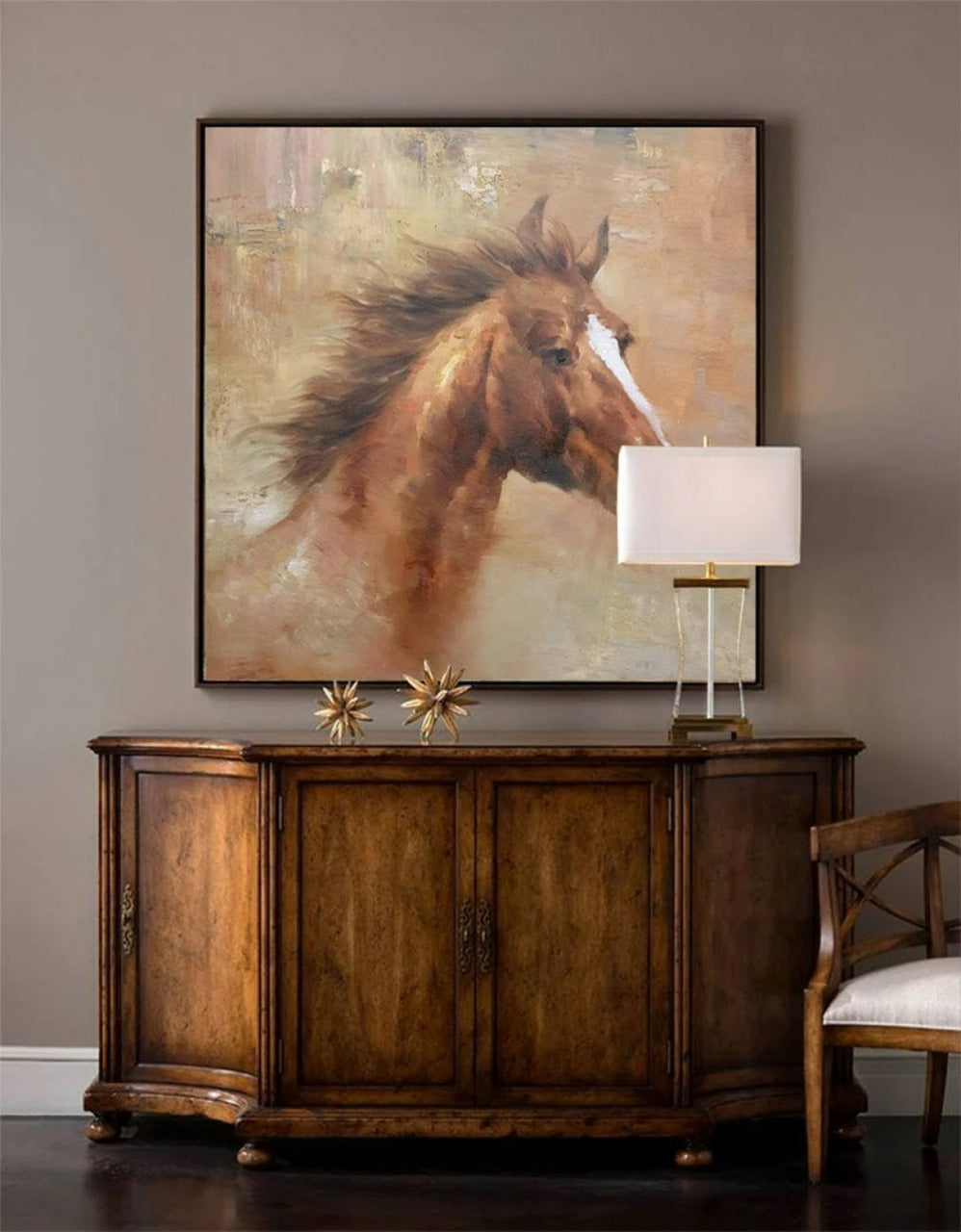 Chestnut Horse Portrait Painting Square Energetic
