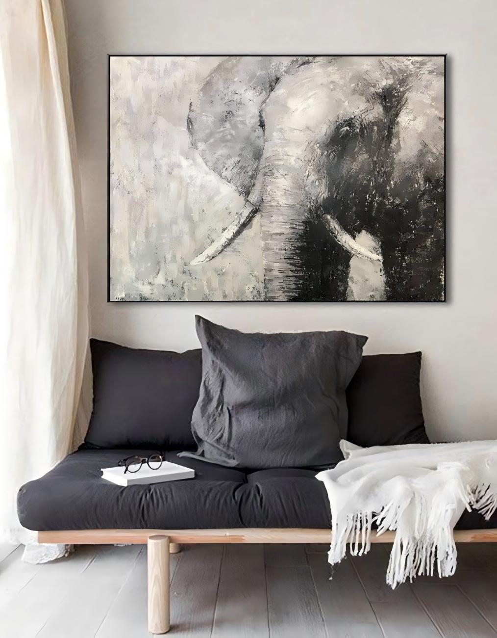 Monochrome Elephant Oil Painting
