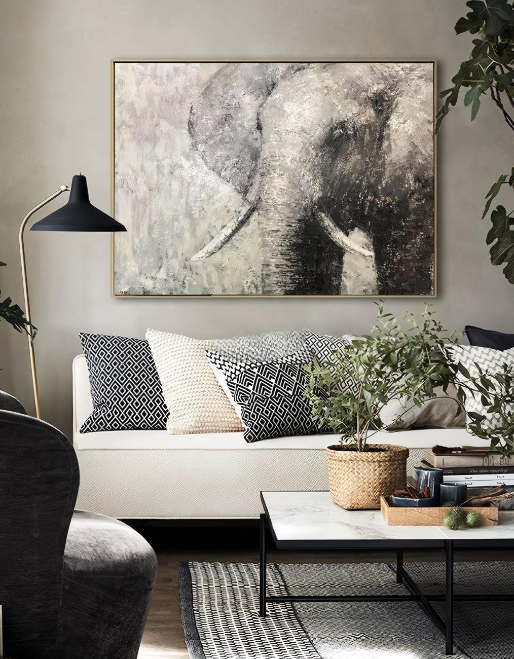 Monochrome Elephant Oil Painting