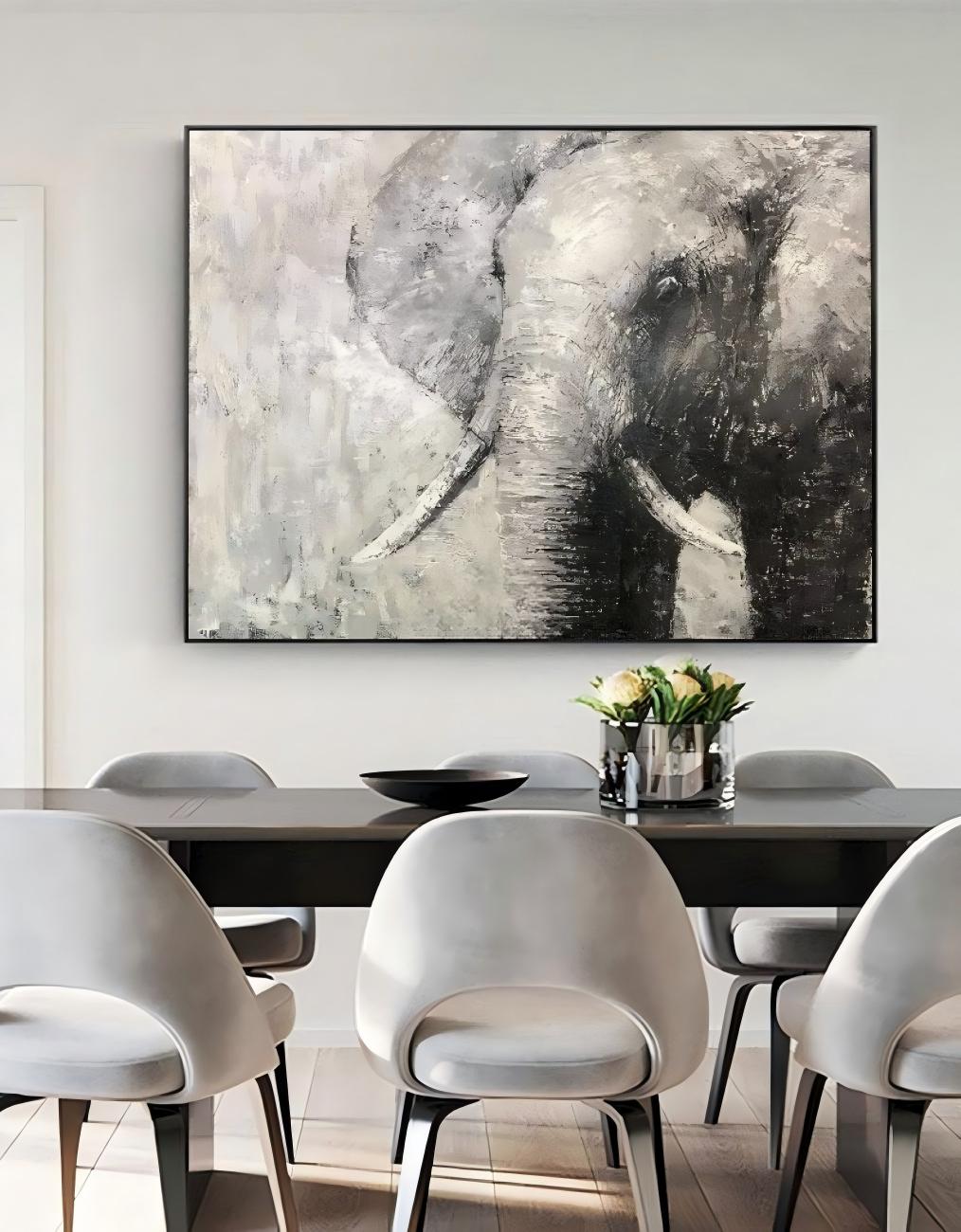 Monochrome Elephant Oil Painting