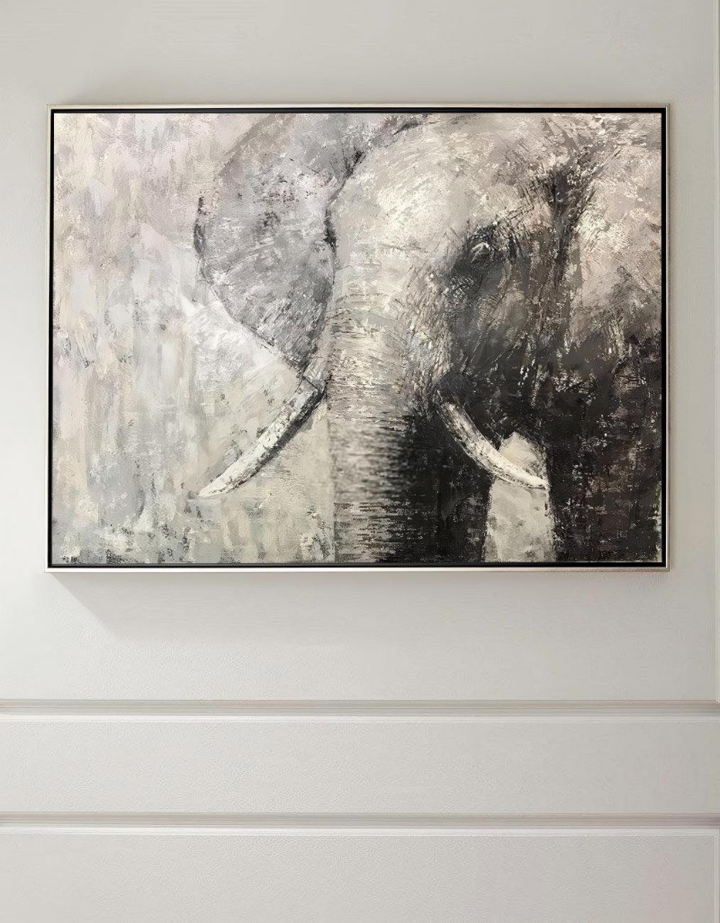Monochrome Elephant Oil Painting