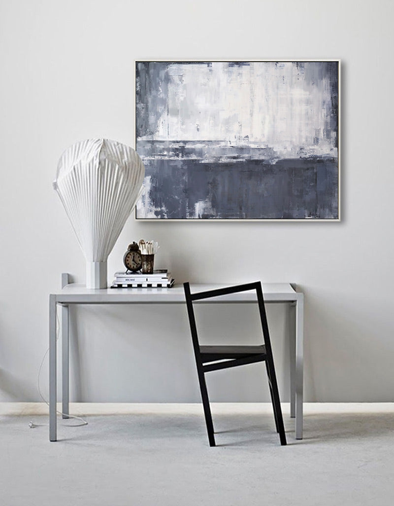 Gray White Minimalist Abstract Oil Painting
