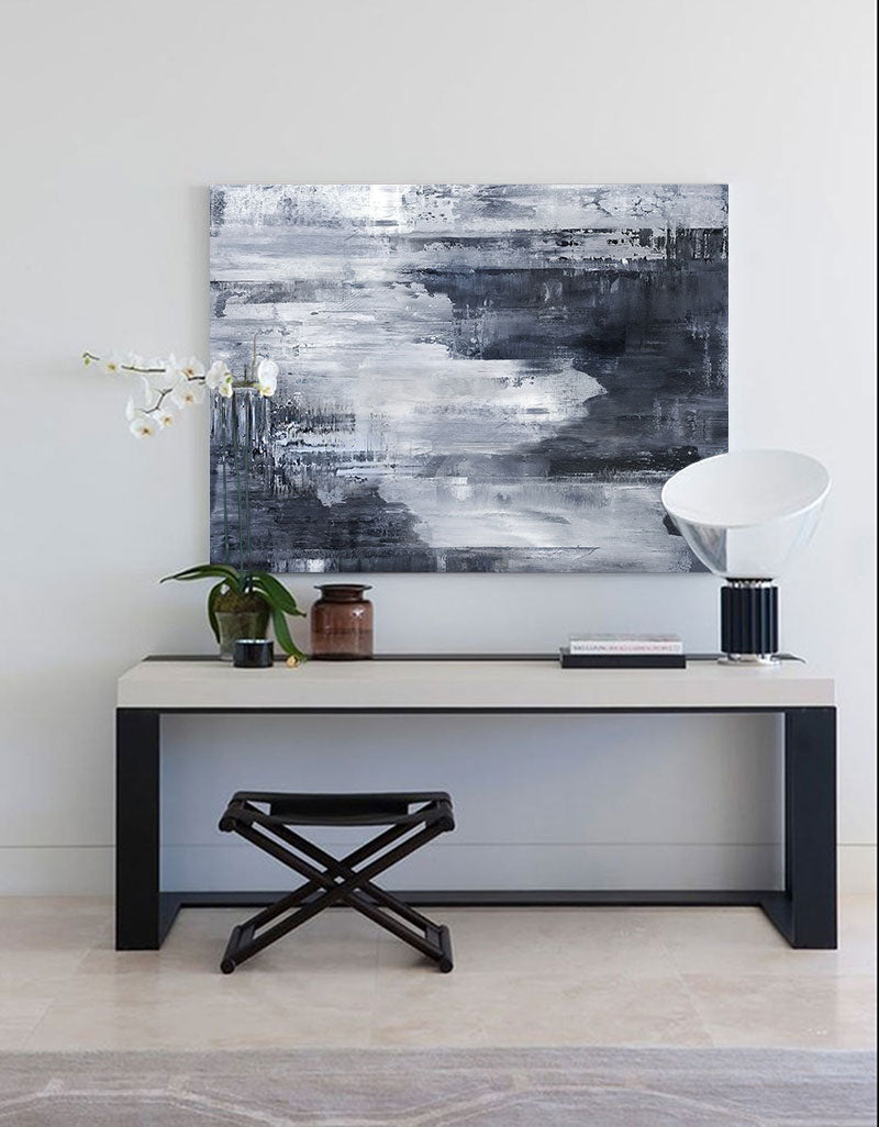 Deep Blue Abstract Coastal Painting