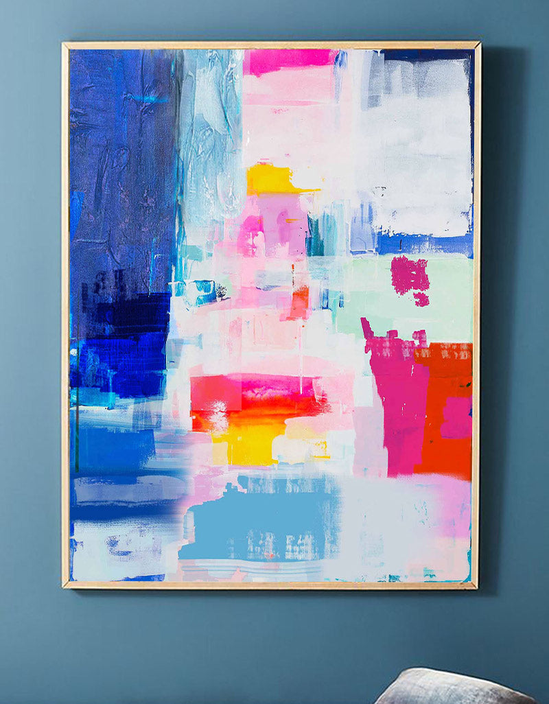 Vibrant Pink & Blue Abstract Painting Vertical