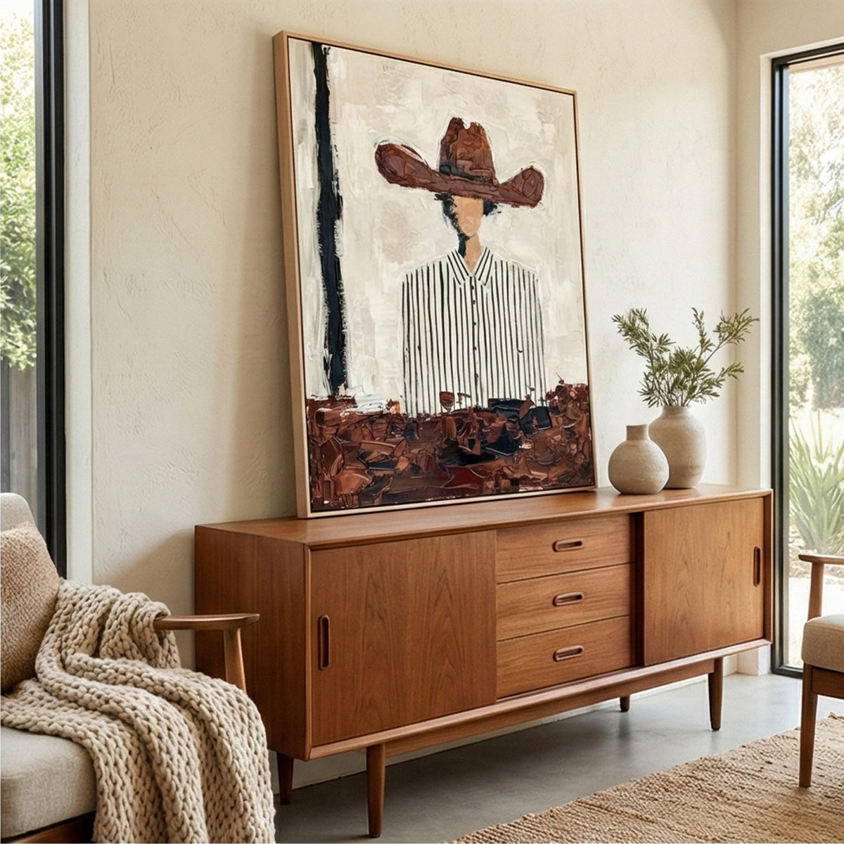 Vestige of the Range Abstract Cowboy Oil Painting