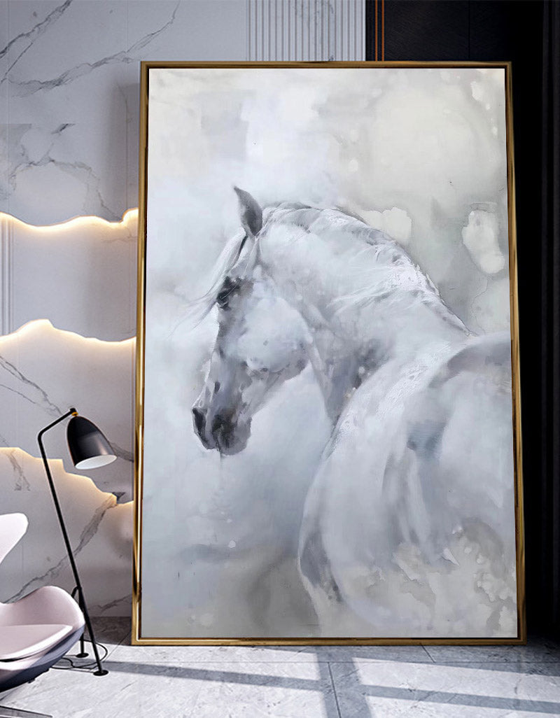 Large White Abstract Horse Painting ANH08 - Neutralighting