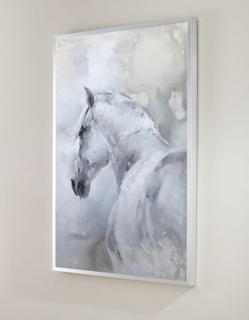 Large White Abstract Horse Painting ANH08 - Neutralighting